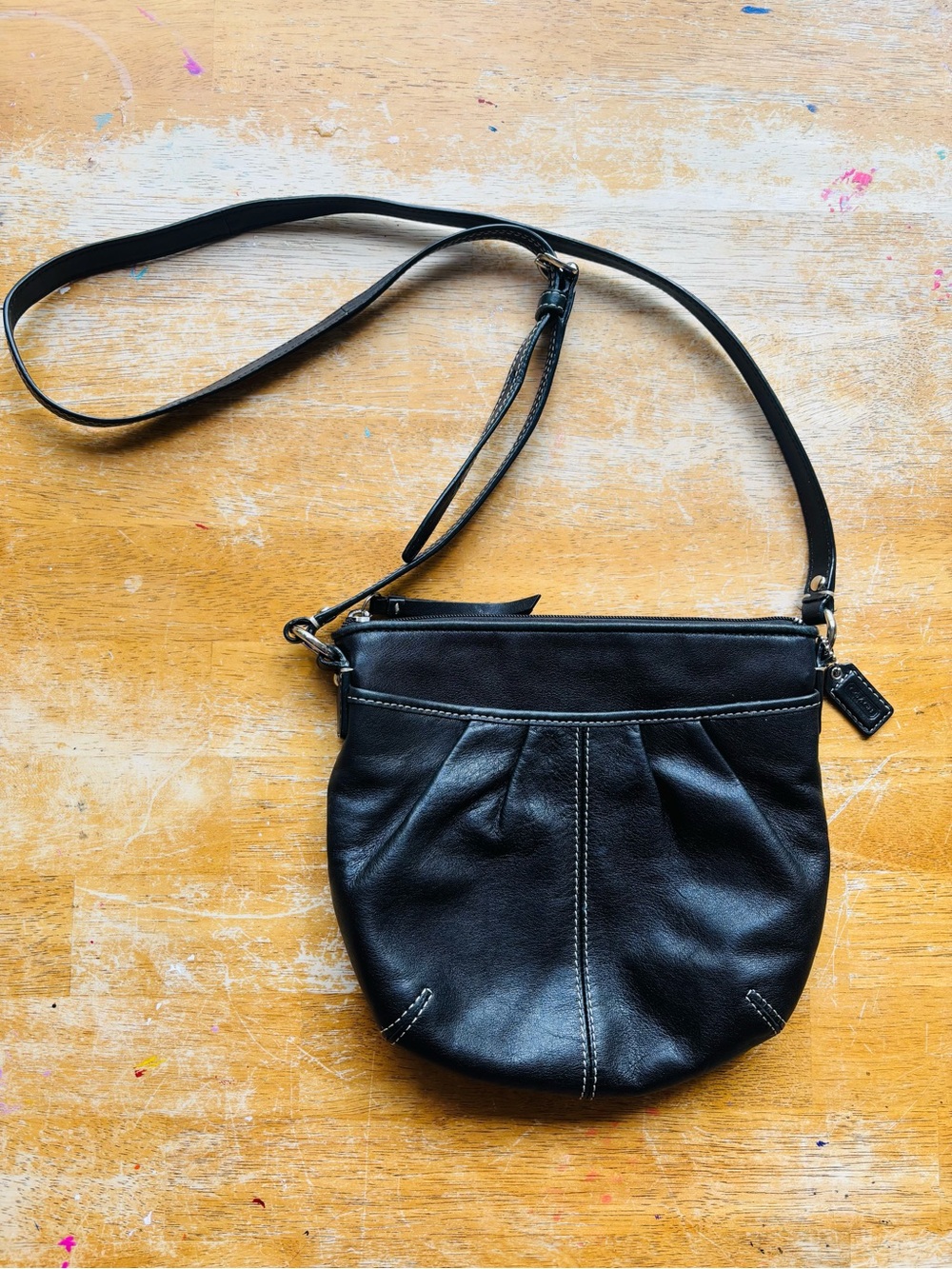 Coach SoHo Patent Leather Pleated Leather Crossbody Purse in Black